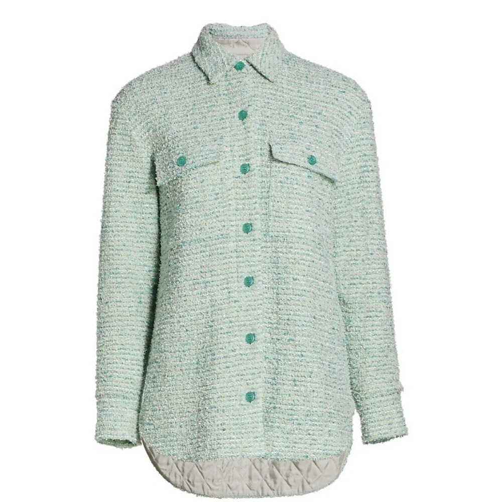 NWT $1695 St. John Eyelash Slub Tweed Knit Collar Quilted Jacket Shacket S - Picture 2 of 16